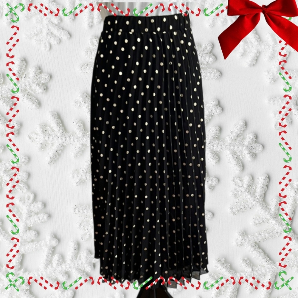 M💥Gold Polka Dot Pleated Midi Skirt for Cocktail Events - Picture 4 of 11